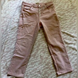 Pink high rise slim straight jeans